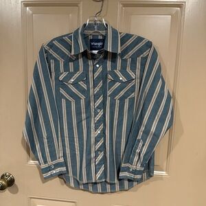 Wrangler Kids Blue and White Striped Button Down Shirt